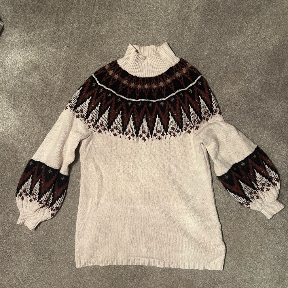 Free People Cream and Brown Turtleneck Sweater